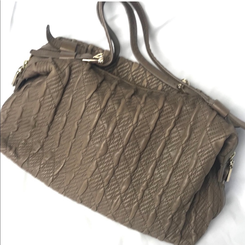 COLE HAAN quilted taupe hand bag